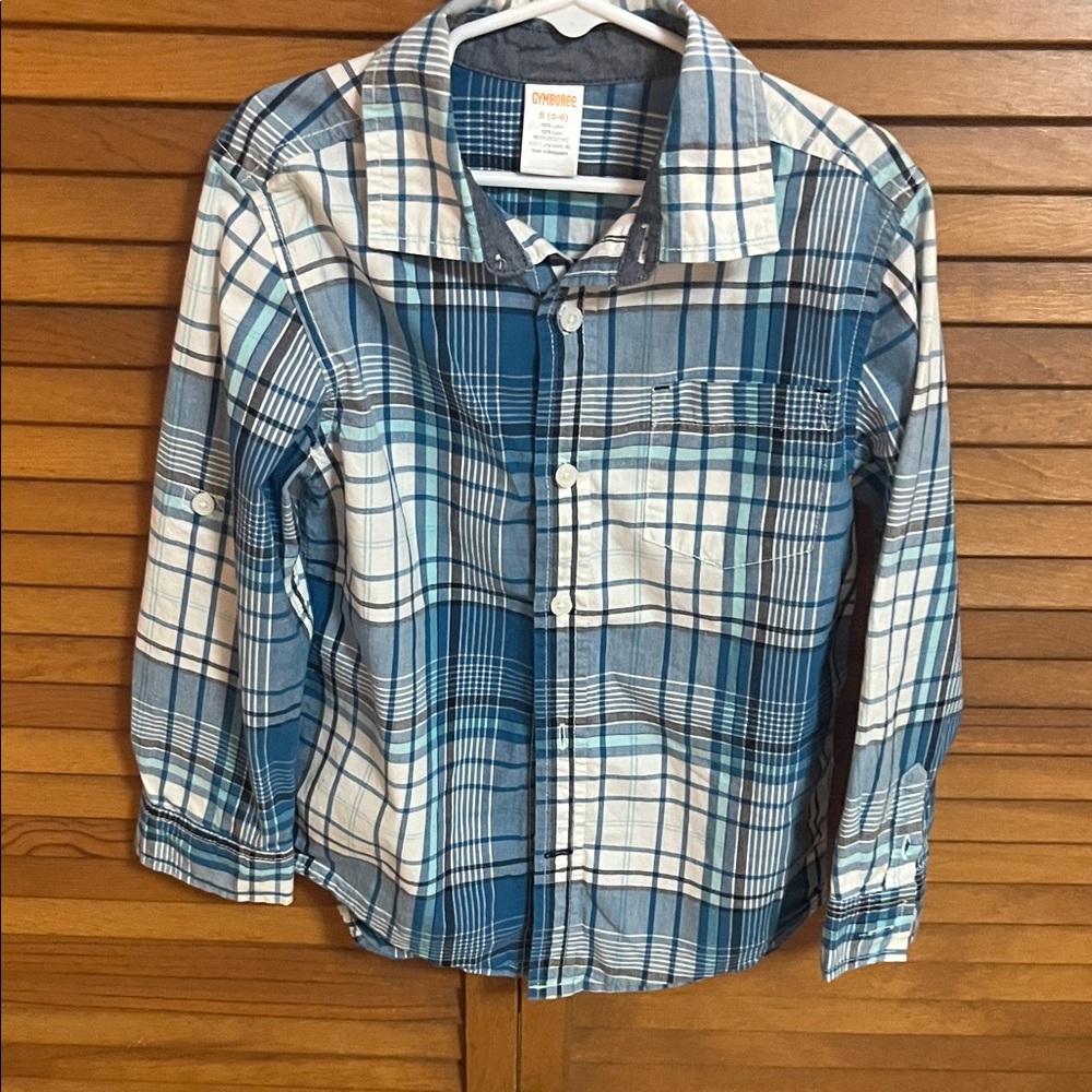 Gymboree Boys Blue and White Plaid Button-Down Shirt Size 5/6